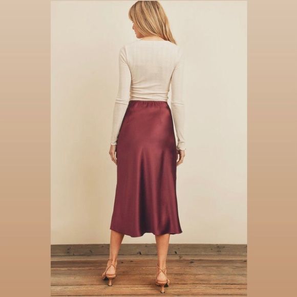 Satin Wine Midi Slip Skirt - Picture 8 of 8